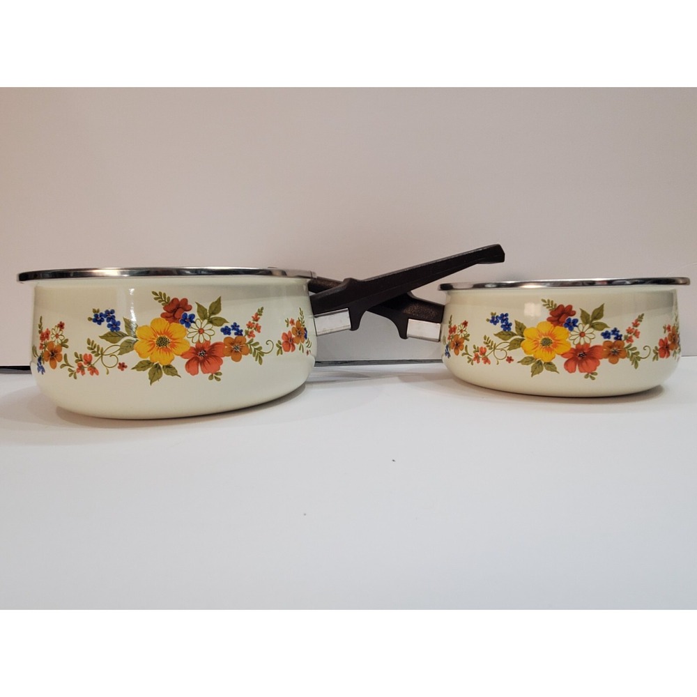 Vintage‎ Enamelware Pots JPM Sweet Flower 80s  Made In Spain Excellent - Picture 5 of 10